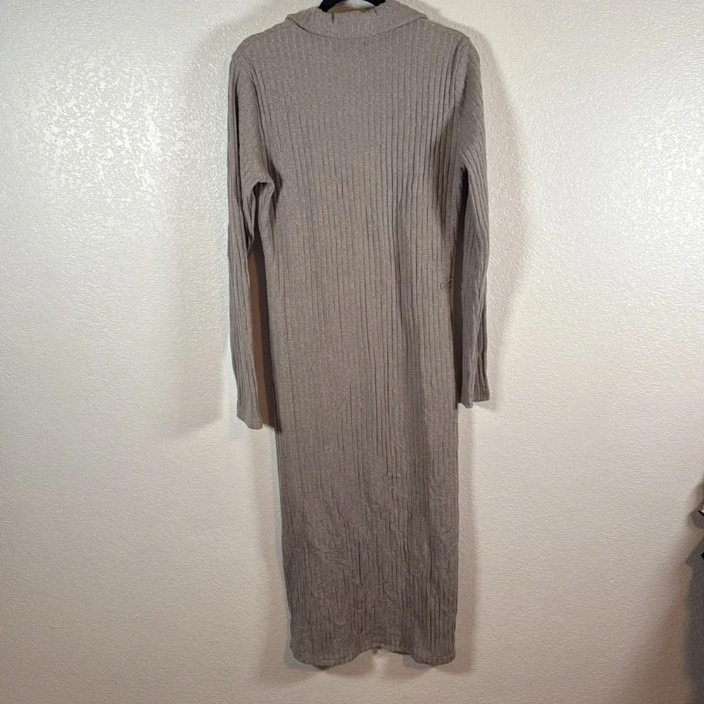LTS Gray Ribbed Collared MIDI Length Dress Side Slits Size 14
